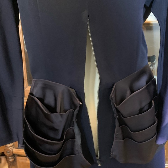 1950s Blue Crape Dress with Satin/rhinestone, Sz M - Picture 9 of 13